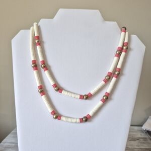 Vintage Orange and White Vintage 1980s Heishi Beaded Necklace